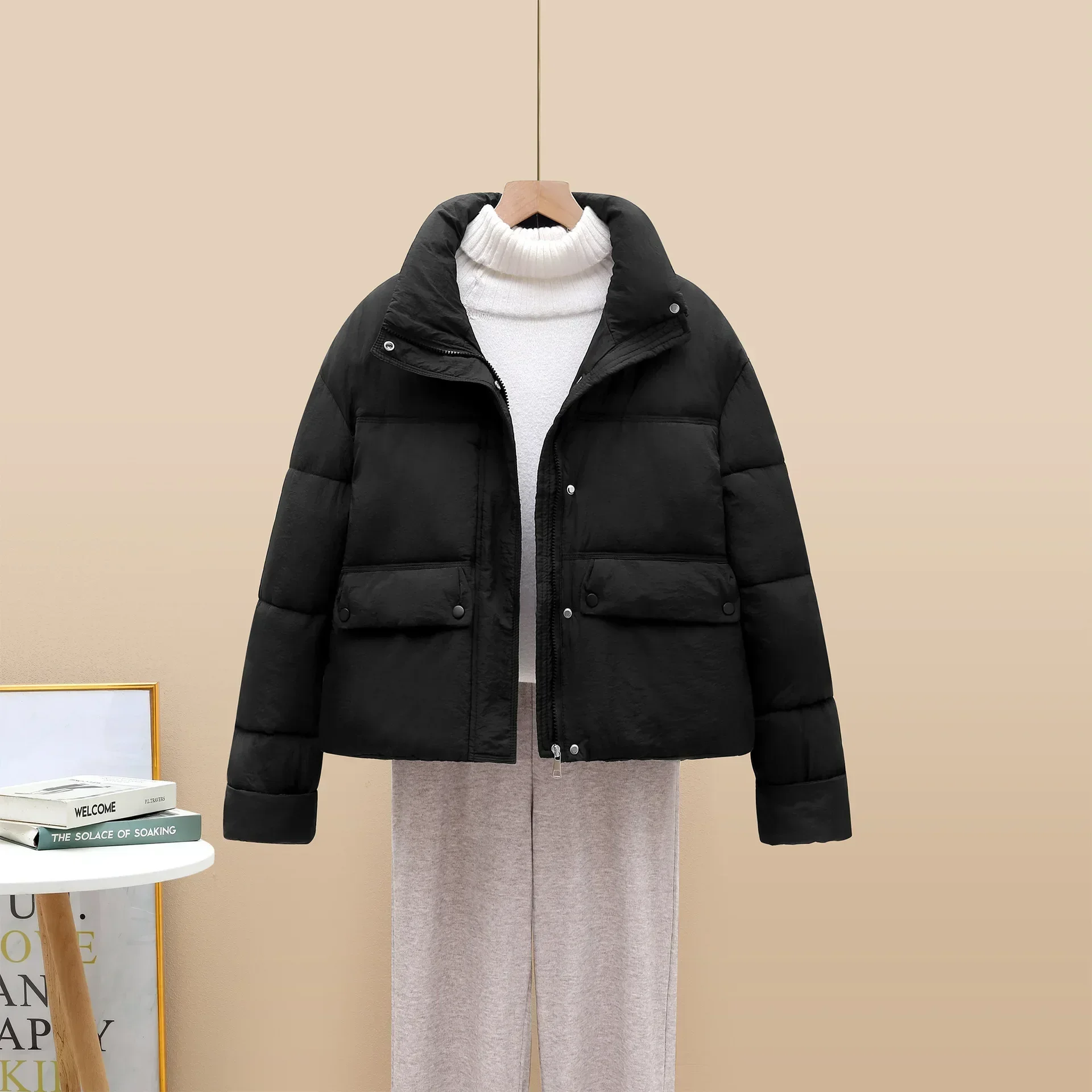 

Parkas for Woman Single Breasted Pocket Long Sleeve Casual Jacket Winter Fashion Turn-down Collar Thermal Female Coat