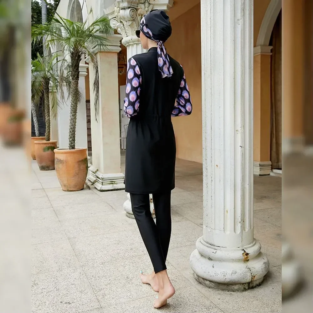 

3 Piece Sets Islamic Women Muslim Swimwear Tops and Pants Caps Burkini Swimsuit Modest Swim Surf Wear Sport Full Suit Swimming