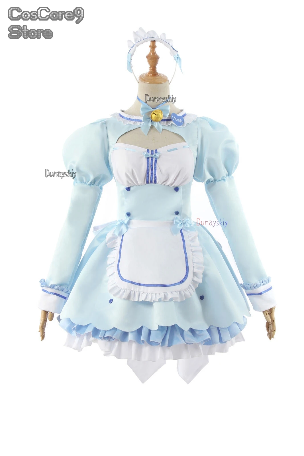 Kostium Cosplay Chocola Nekopara, Peruka, Strój Vanilla, Kostium Kotka-Pokojówki, Spódnica Lolita, Uroczy Różowo-Niebieski Kolor — zdjęcie 4