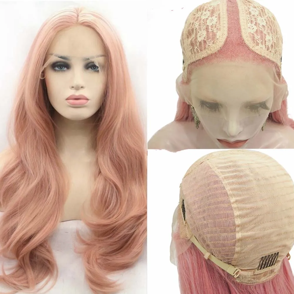 Sylvia Wig Synthetic T Lace Front Wigs Peach Pink Wig Long Wavy Wig Heat Resistant Fiber Long Wavy Wigs