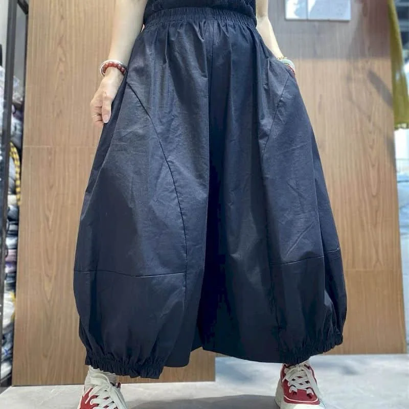 Solid Wide Leg Pants for Women Loose Casual Vintage 2026 Summer Sale Japanese Style Elastic Waisted Workwear Cropped Trousers