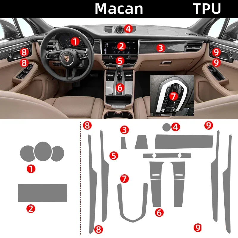 

Tpu Transparent Film for Porsche Macan 2022 2023 Car Interior Sticker Center Console Gear Navigation Dashboard Door Window Panel