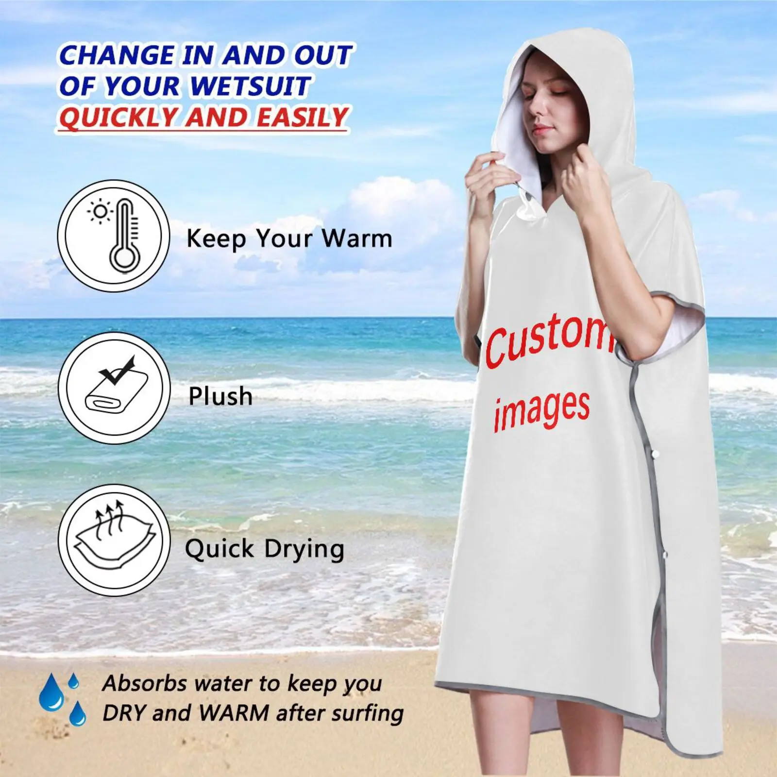 Bath Towels Customized Photo Logo Cape Hooded Bath Towel Robe Poncho Swimming Beach Towel Surf Man Lady Fast Quick Dry Bathrobe