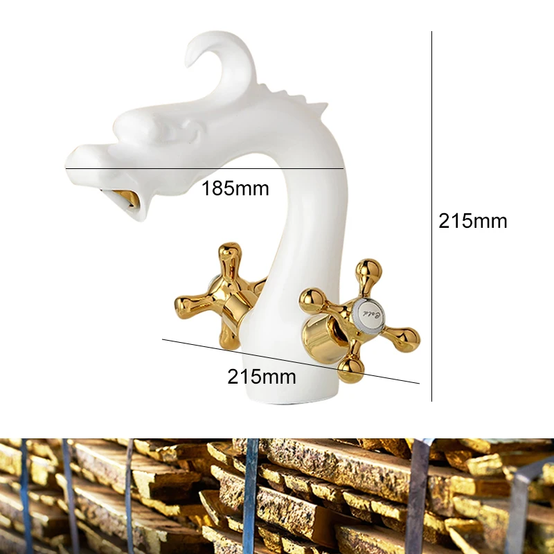 Dragon Faucet Soild Brass White Painted Sink Tap Dual Handle Single Hole Animal Faucets With Cold And Hot Water ML1031