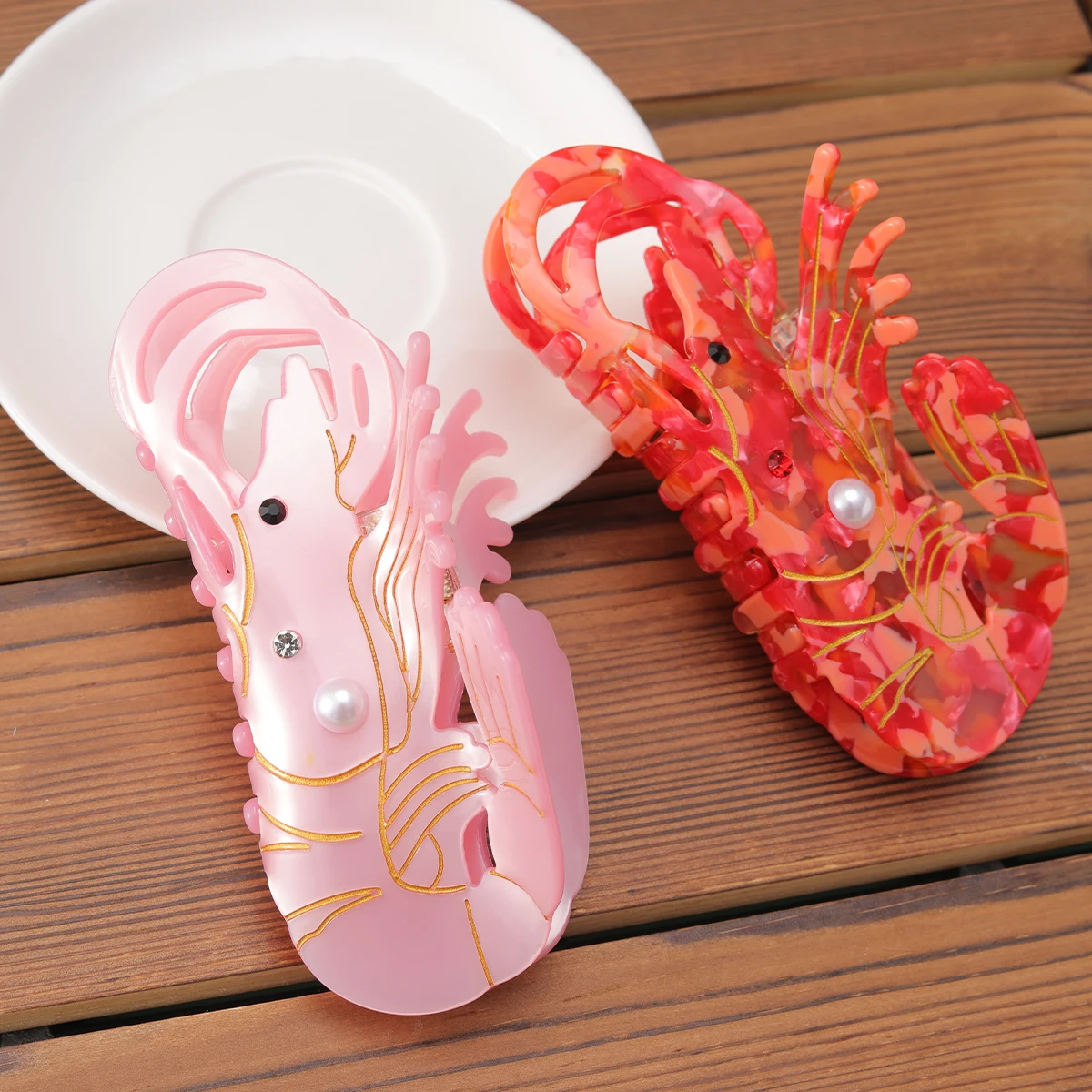 

1 piece personalised shrimp pearl hair claw within red brown pink for summer holiday