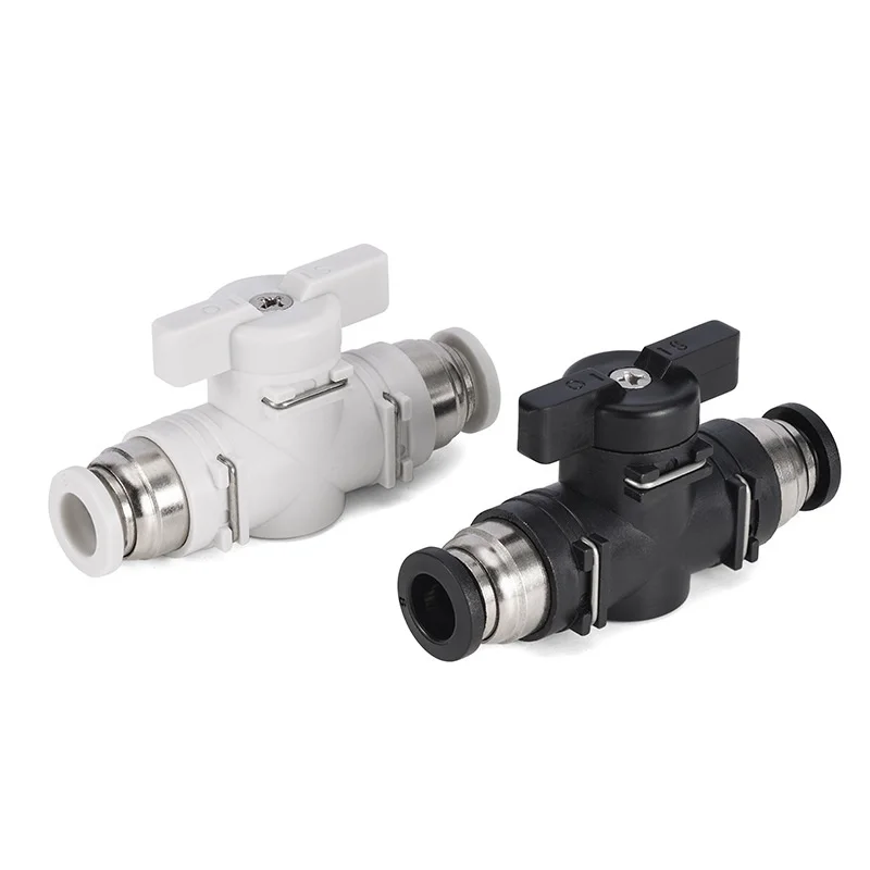 BUC 4mm 6mm 8mm 10mm 12mm Black Pneumatic Push In Quick Joint Connector Hand Valve To Turn Switch Manual Ball Current Limiting