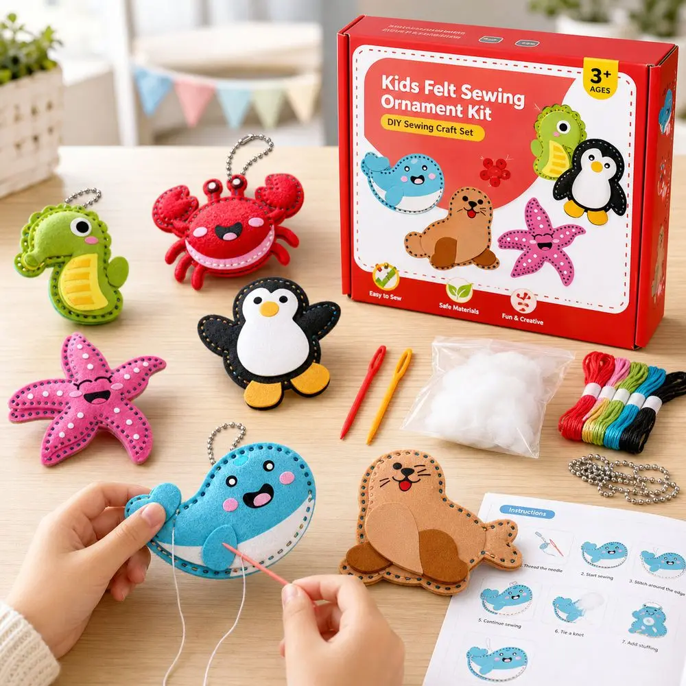 Nonwoven Felt Felt Craft Set Pre-Punched Pieces Cartoon Pattern Sewing Craft Set Stuffed Hanging Chain Sewing Craft Toy