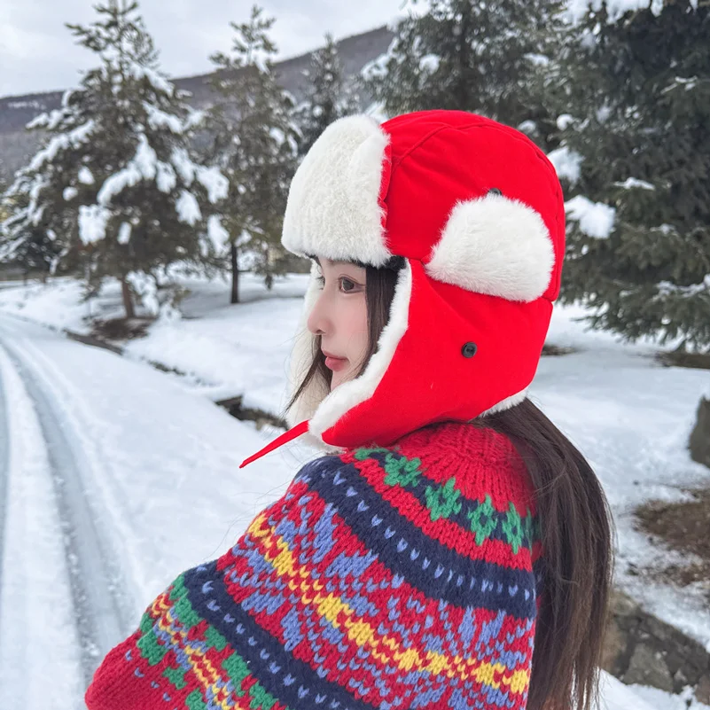 Bomber Hat Female Winter For Men Women Thick Warm Fur Velvet Cold Cap Male Snow Russian Ear Flap