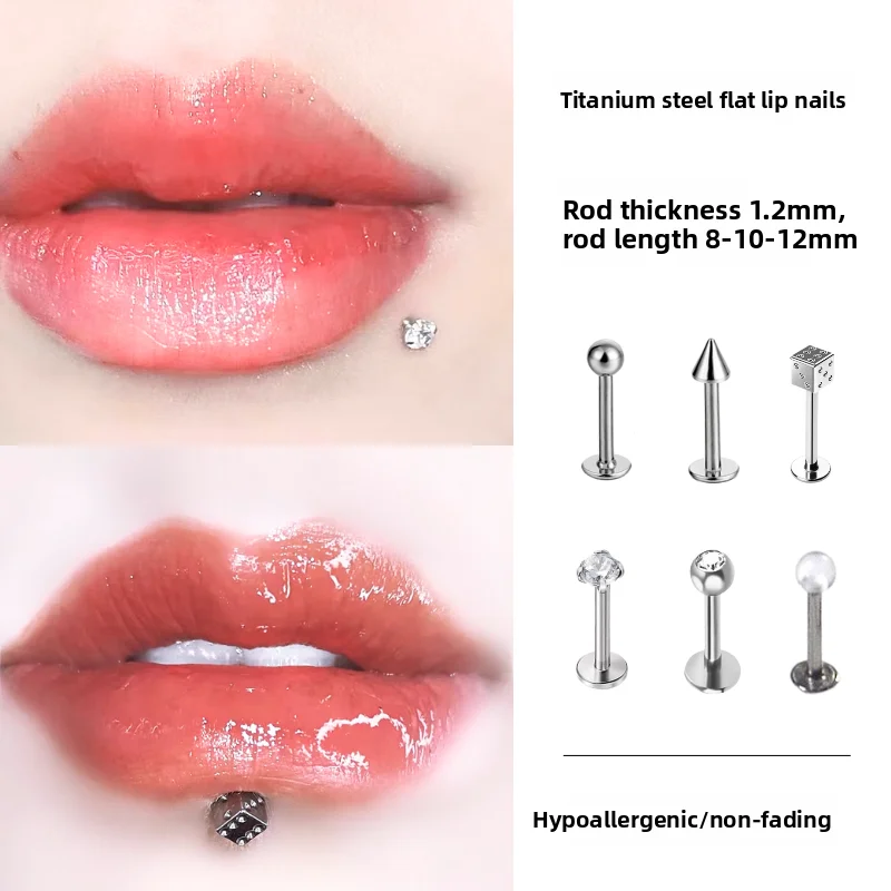 

1 Titanium G23 Precision Carved Zircon Inlaid Inner Tooth Puncture Lip Nail External thread fastening