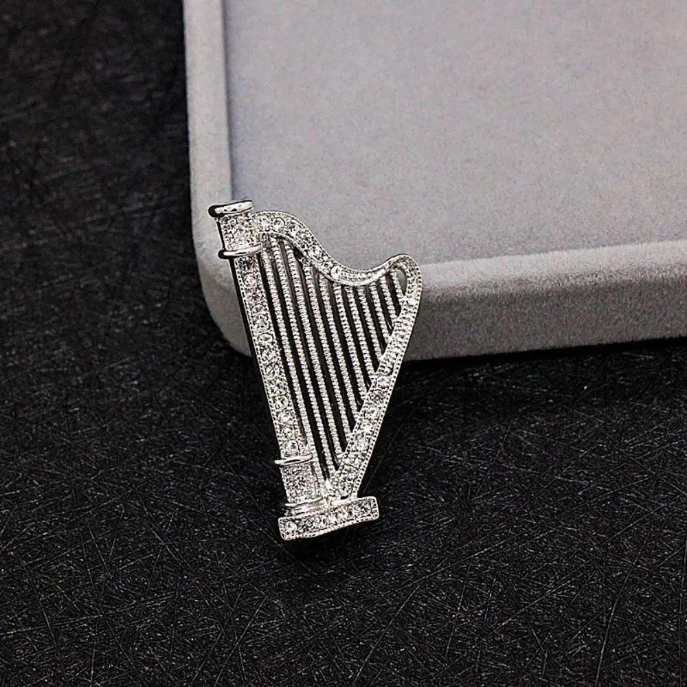 Harp Sax Sweater Coat Collar Pin Luxury Sense Korean Style Badge Women Brooch Musical Instruments Brooch Music Score Brooch