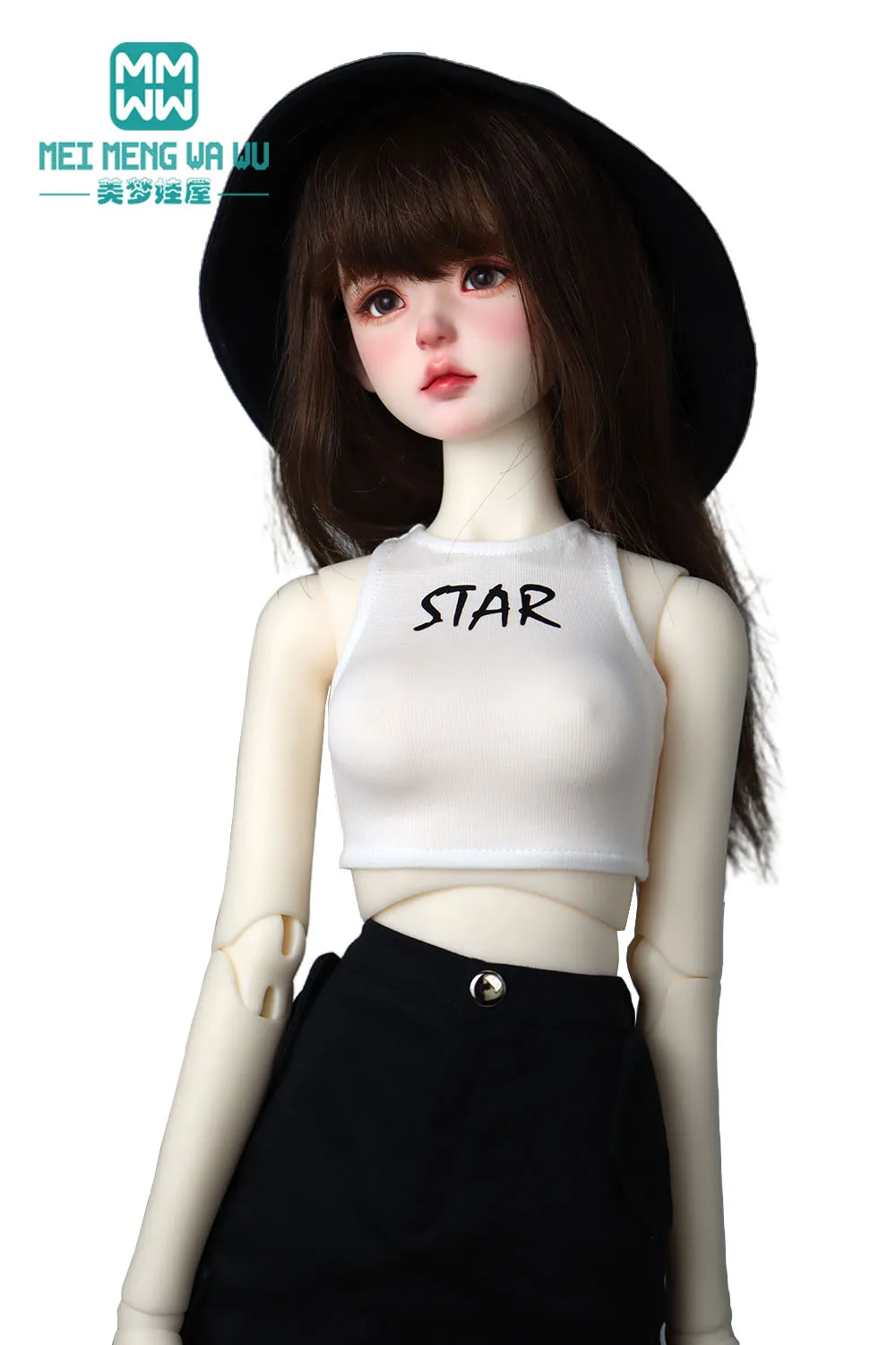 BJD doll clothes fashion sleeveless undershirt T-shirt black, pink, white, gray Fits 1/3 1/4 1/6 DD SD MSD doll accessories Gift