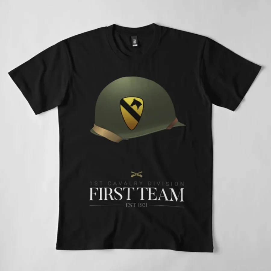 First Team - US Army 1st Cavalry Division T-Shirt 100% Cotton O-Neck Summer Short Sleeve Casual Mens T-shirt Size S-3XL