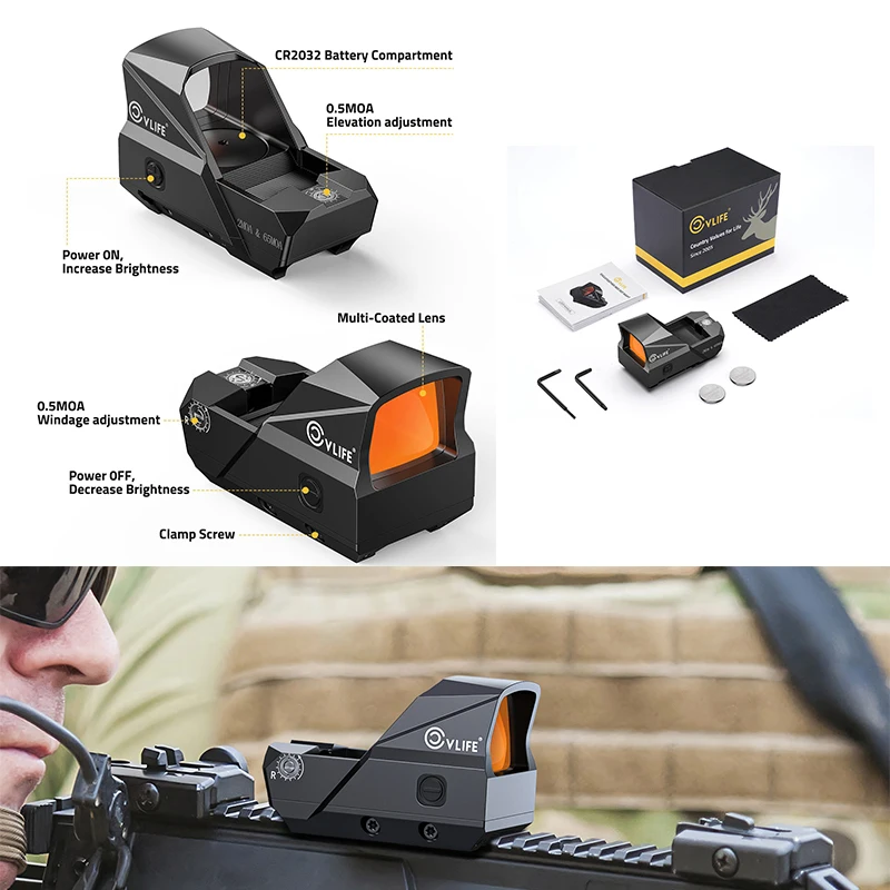 

CVLIFE Motion Awake Red Dot Optics Scope Multi-Reticle 2 MOA Dot & 65 MOA Circle Reflex Sights for Picatinny Rail for Hunting