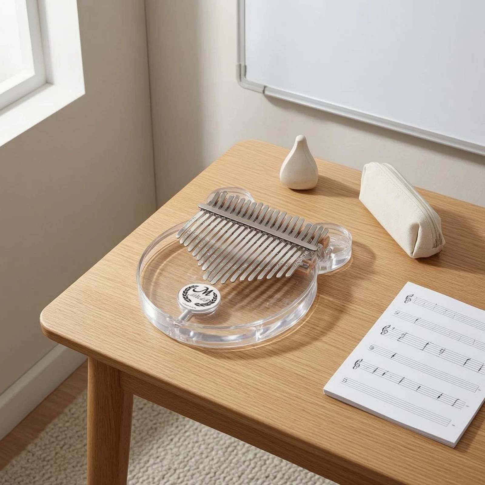 Bear-Shaped Thumb Piano Metal Tines Transparent Acrylic Kalimba Bear Kalimba Portable for Carrying, Storage