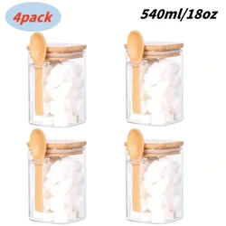 2/4Pcs 540ml Square Sealed Jars with Spoon Lids, Glass Canisters, High Borosilicate Glass Products, Transparent Glass Tea Jars with Bamboo Lids, Candy Jars, Cookie Jars, Food Storage Jars, Nut Storage Jars, Glass Container Set, Kitchen Storage and Organization, Holiday and Wedding Gifts