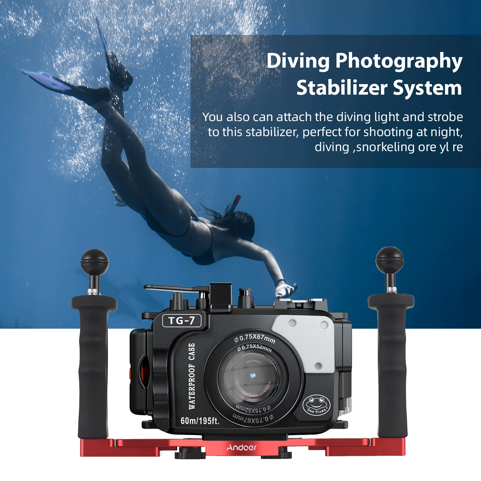 Andoer Dual Handle Camera Diving Rig Handheld Underwater Tray Stabilizer for GoPro Canon Sony Nikon Waterproof Housing Bracket