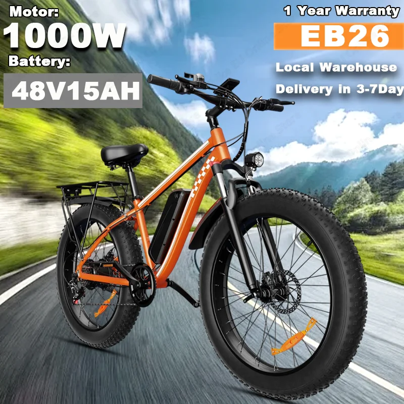 

EBike 1000 Вт пиковая мощность 48V15AH аккумулятор электрические велосипеды двойной амортизатор 26-дюймовый вездеходный электрический велосипед с толстыми шинами для взрослых