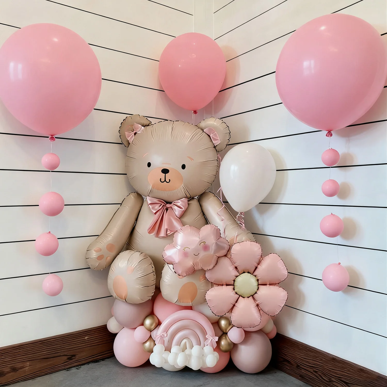 1Set Bow Bear Balloon Set with Pink Daisy Balloon Cloud Aluminum Film Balloon for Birthday Party Shower Proposal Wedding Decor - view 5