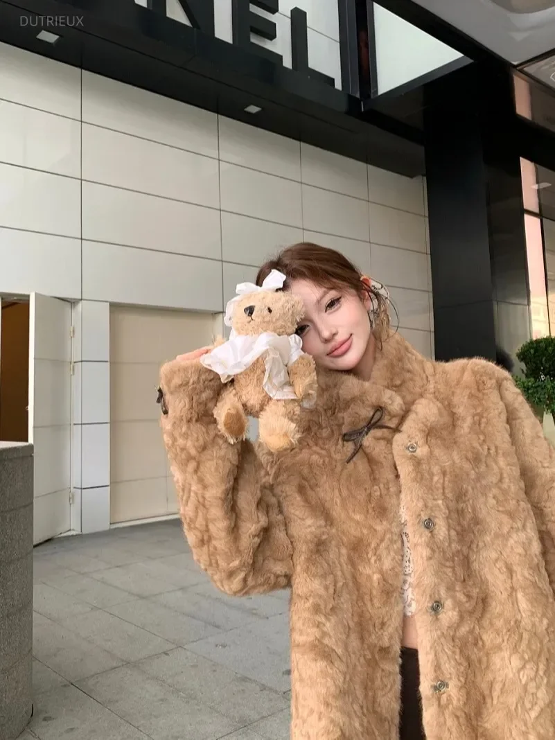 Light Luxury Elegant Coats For Women Party Stand Collar Loose All-match Soft Fur Coat Autumn Winter Warm Fashion Outwears