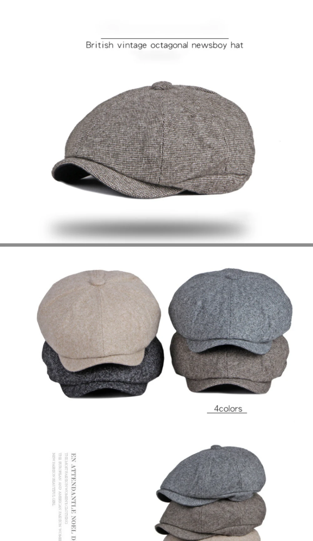 HT4965 Baskenmütze Hochwertige Herbst-Winter-Baskenmütze für Männer und Frauen Künstler Maler Baskenmütze Dicke Warme Herbst-Winter-Achteckige Flachmütze – Detail 1