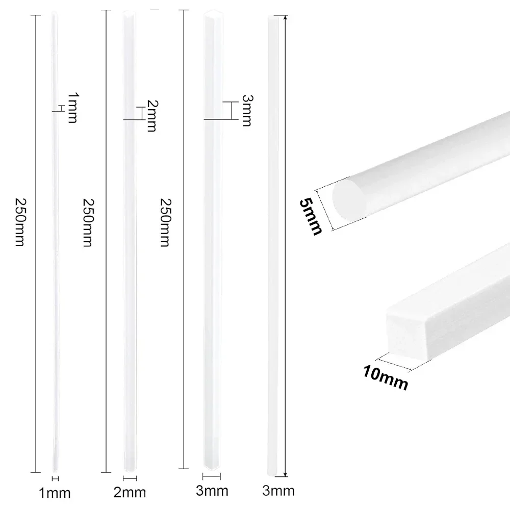 ABS White Round/Square Plastic Rod Stick For Architecture Model Making Model Material DIY Accessories Cutting Supplies