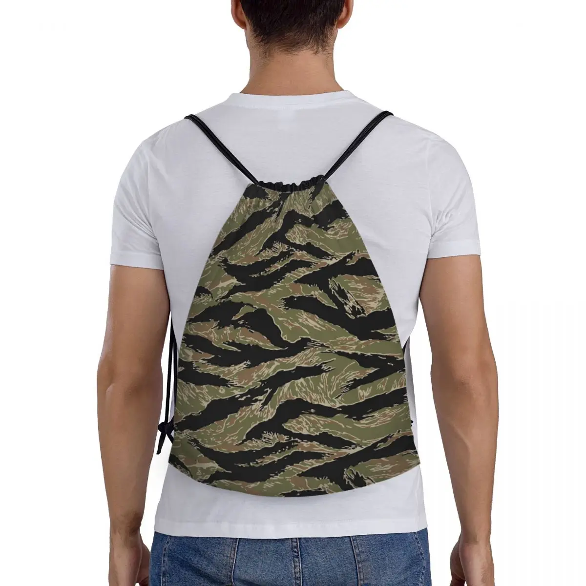 Custom Tiger Stripe Camo Drawstring Backpack Sports Gym Bag for Men Women Military Tactical Camouflage Shopping Sackpack