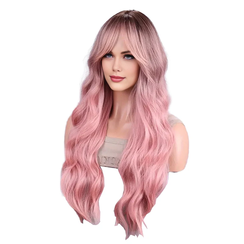 26-дюймовый градиентный розовый синтетический парик с волнистыми волосами средней части Лолита подходит для женских повседневных вечеринок и Хэллоуина.