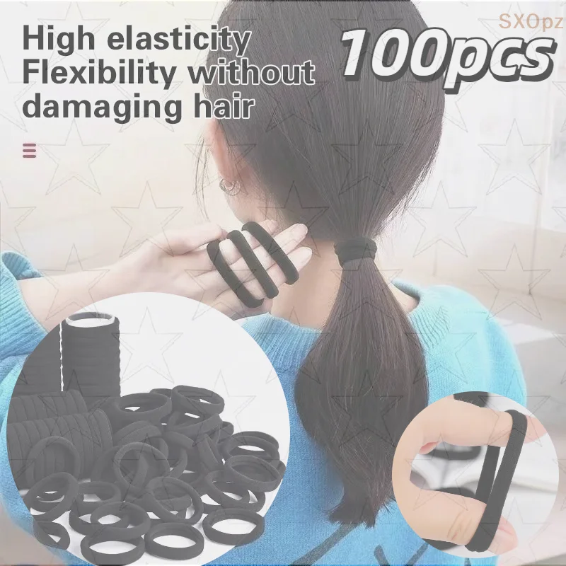 100 قطعة العصابات الشعر الأسود للنساء الفتيات هيرباند شريط مطاطي عالي المرونة العلاقات الشعر ذيل حصان حامل Scrunchies اكسسوارات #1