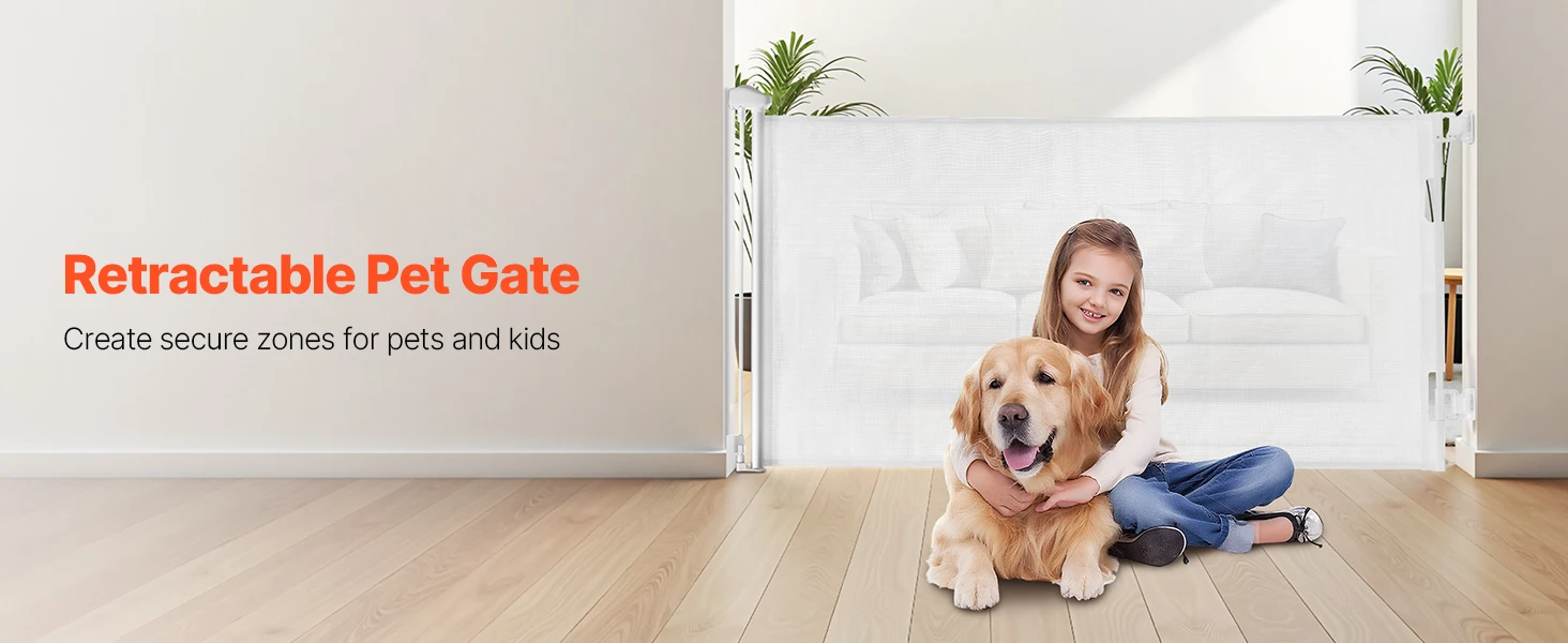 SucceBuy Retractable Baby Gate with Security Lock Walk Through Without Tripping Mesh Dog Gate for Stairs Hallways Indoor/Outdoor