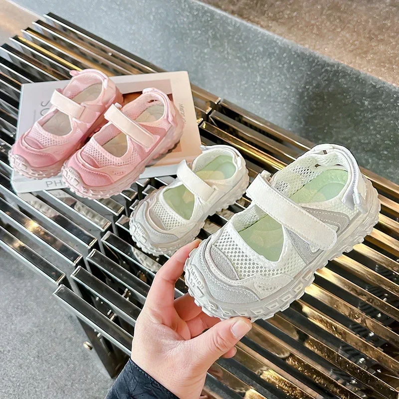 

Boys Girls Sandals Sneakers Mesh Breathable Students Sports Shoes Non-slip Soft Sple 2025 New Girls Running Shoes Princess Style
