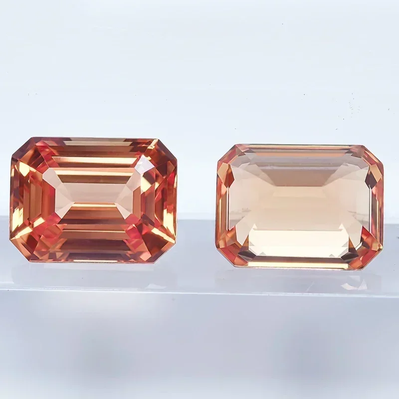 Lab Grown Sapphire Sunset Orange Color Emerald Cut VVS1 Gemstone Charms DIY Jewelry Making Materials Selectable AGL Certificate