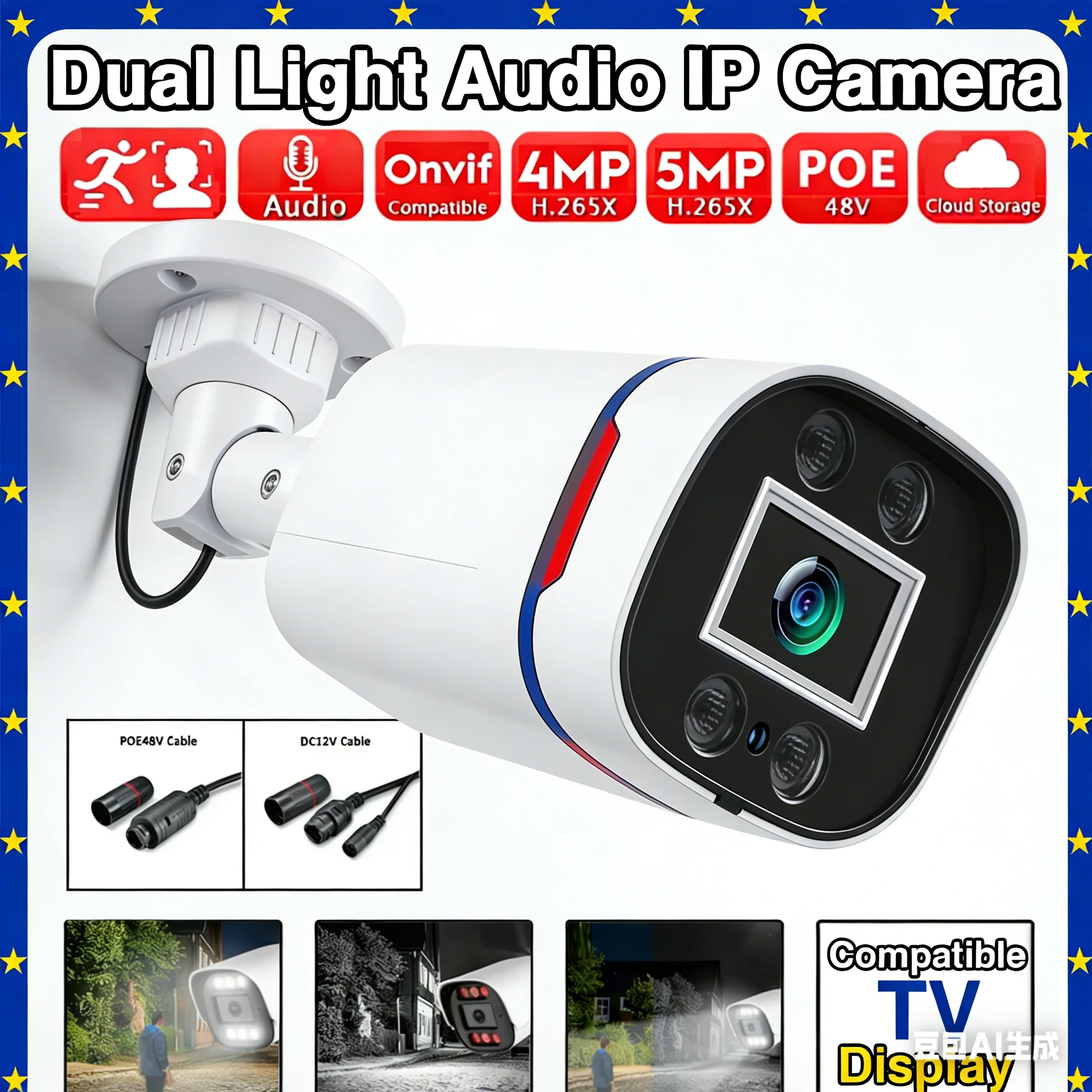 

Xmeye AI Smart POE IP Security Camera 5MP 4MP HD Outdoor Night Vision Full Color Audio Onvif Face Detection Surveillance Monitor