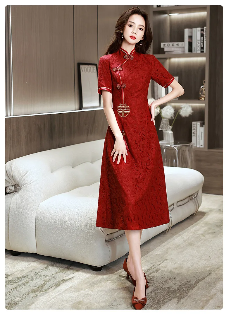 Vestido tradicional chino para mujer, Qipao rojo, vestido Cheongsam  moderno, bata oriental, traje de estilo chino para mujer - AliExpress, image size:790x1113