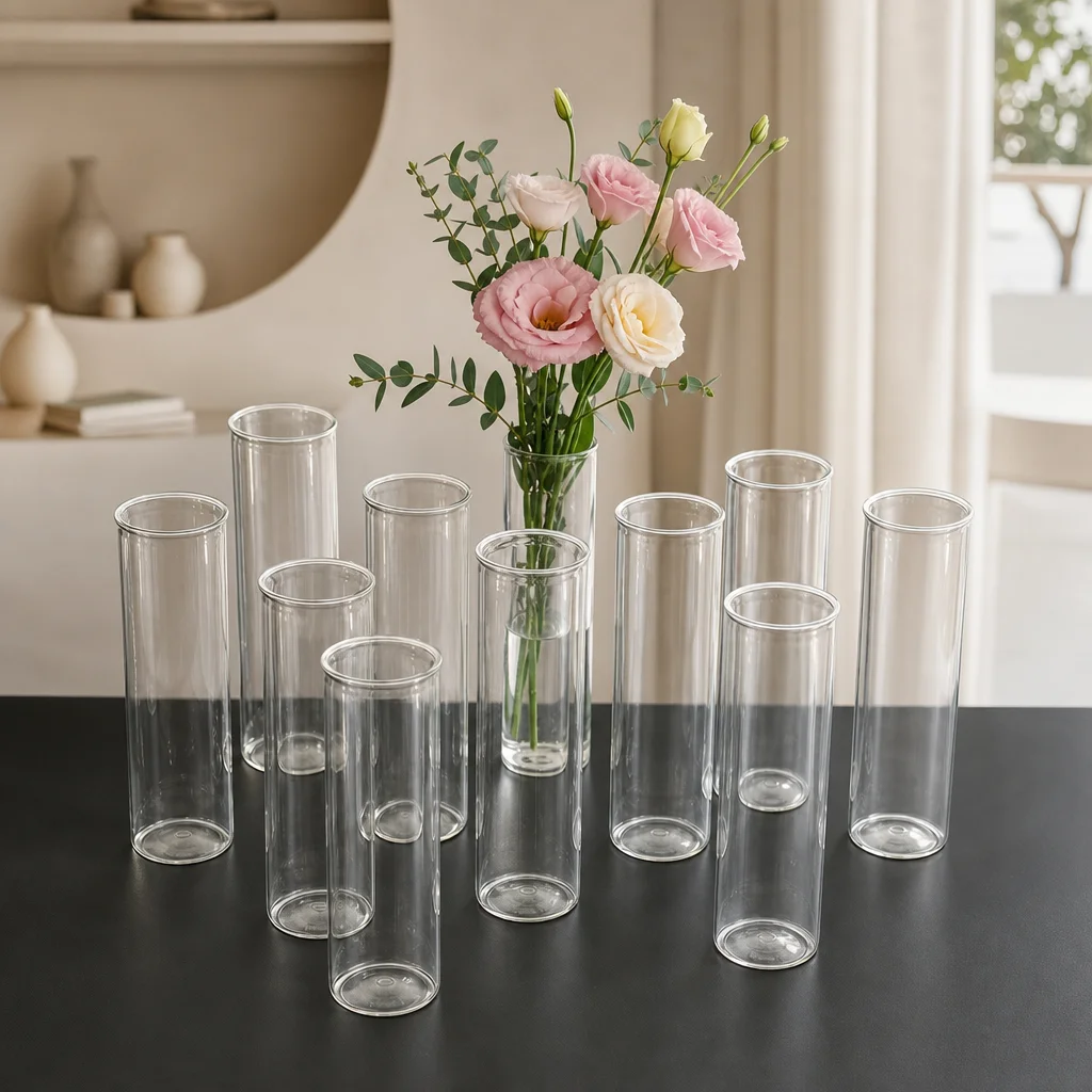 11 Klare Zylinder-Hydrokultur-Pflanzgefäße Kunststoff-Glasoptik Vase Künstliche Blumenvase Minimalistische Tischdekoration