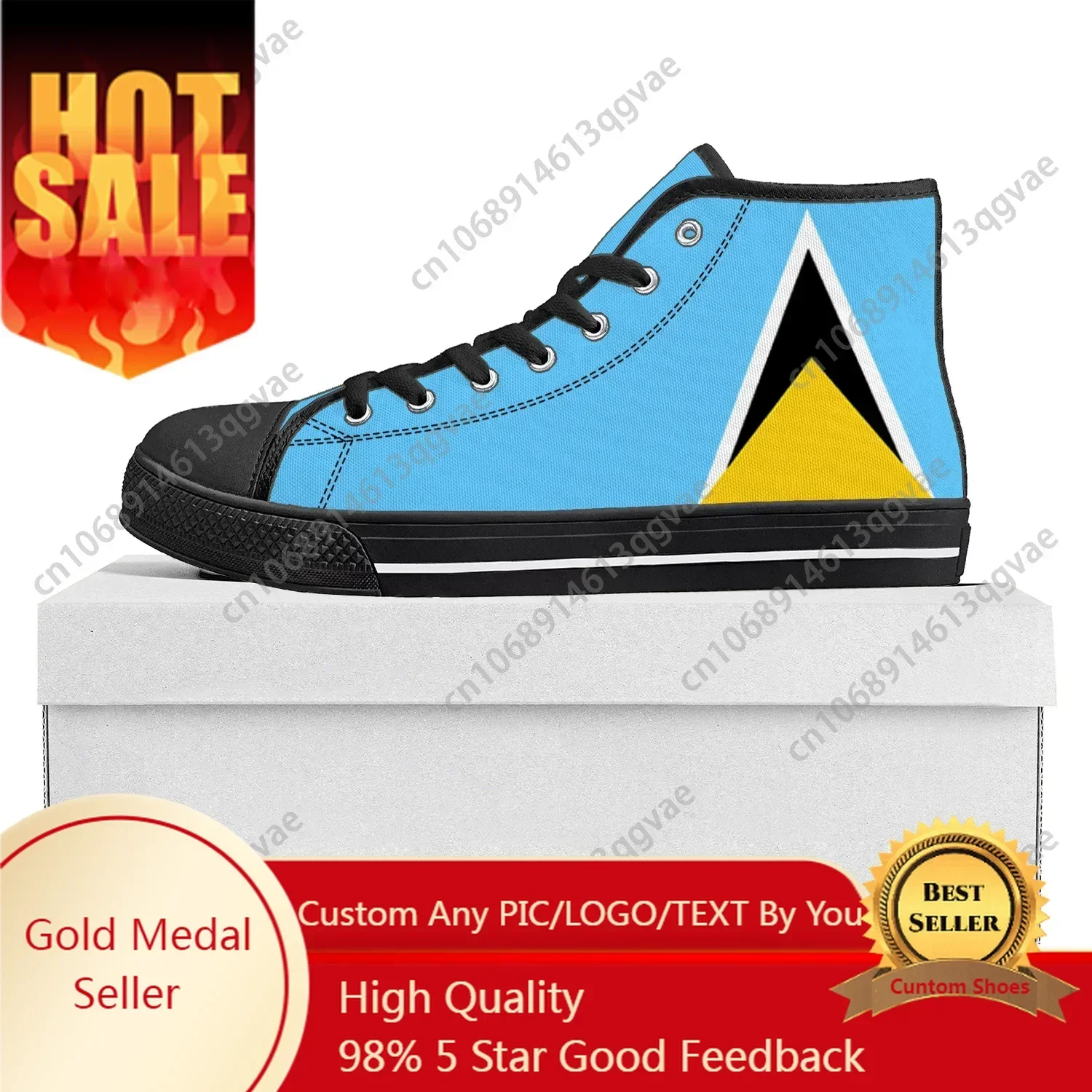 Saint Lucia Flag High Top High Quality Sneakers Mens Womens Teenager Canvas Sneaker Saint Lucia Casual Couple Shoes Custom Shoe