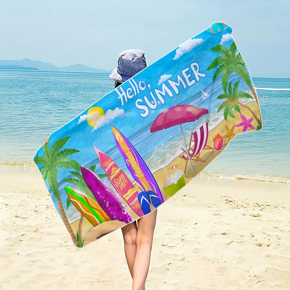 

1pc Disney Beach Towel Ocean Element Cartoon Pattern Elements Ultra-Absorben Windproof Sun-Protective-Ideal Beach Travel Camping
