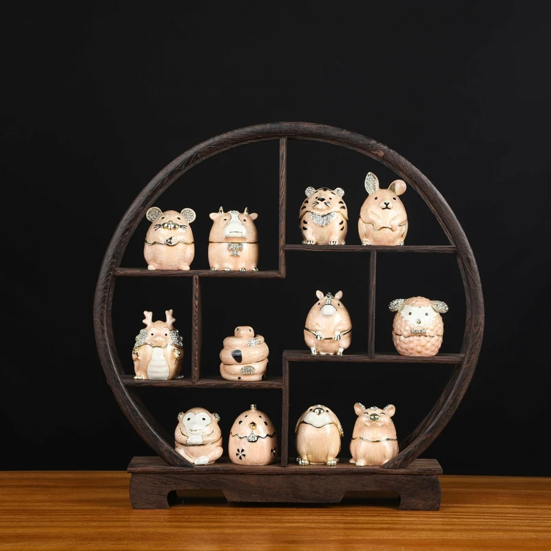 SHINNYGIFTS  Decorative Animal Trinket Box Twelve Animals of the Chinese Zodiac Hand Painted Hinged Crystal Jewelry Box