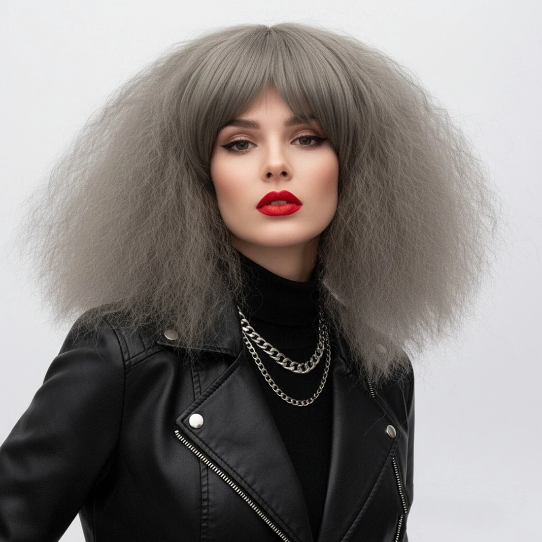 

Short Afro Straight Grey Wigs Fluffy Curly Synthetic Hair Wig for Women Cosplay Halloween Party Daily Use Heat Resistant