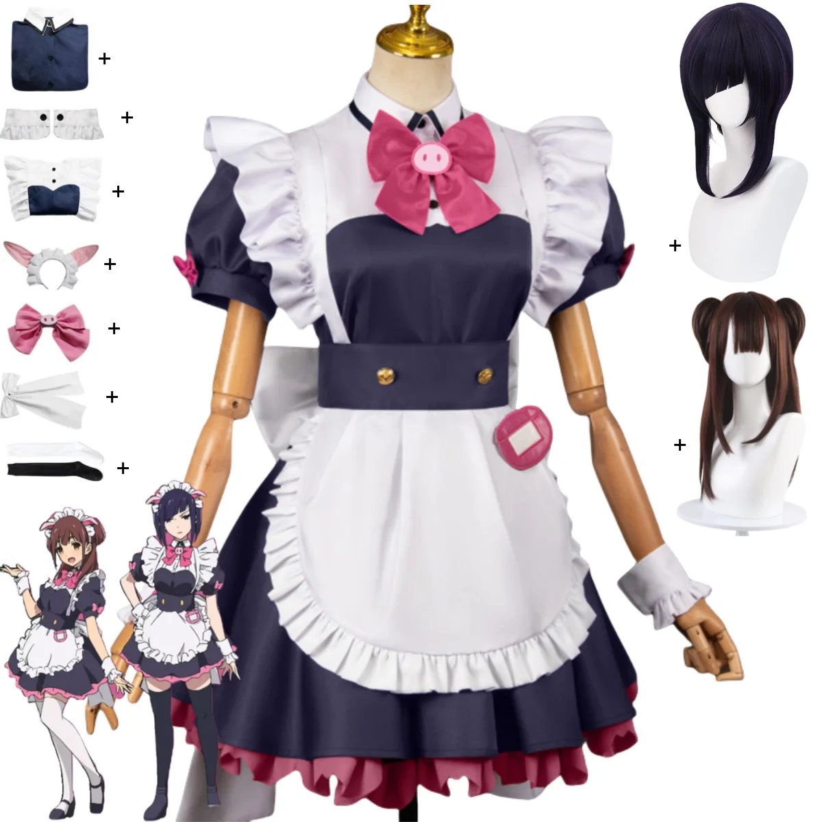 Anime Akiba Maid War Wahira Nagomi Mannen Ranko Cosplay Costume Maid Dress Lolita Skirt Wig Woman Lovely Birthday Party Suit