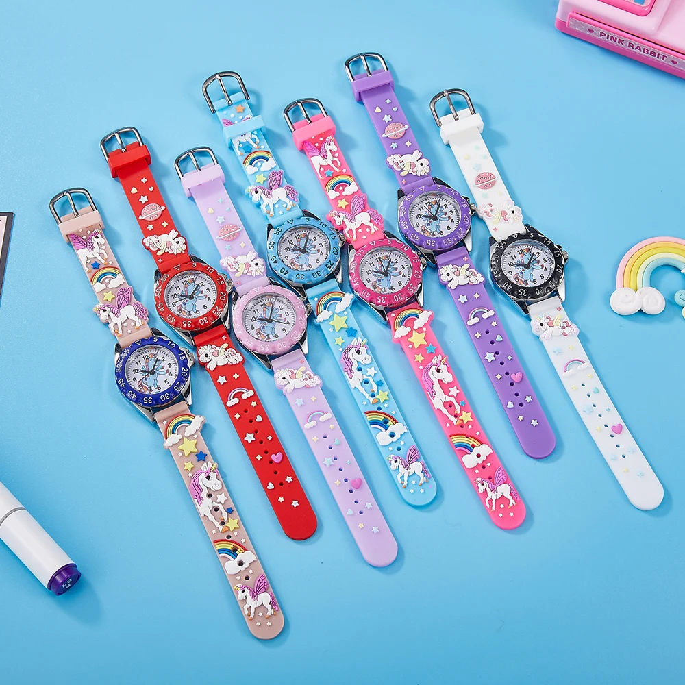 ساعة أطفال كرتونية عالية الجودة موضة عادية يونيكورن المهر الاطفال ساعات كوارتز للطلاب بنين بنات ساعة هدية احتفالية
