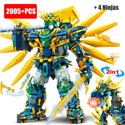 2in1 Ninja Blue Warrior Robot Battle Mech Flying Fire Dragon Set Fighter Figures Building Blocks Toys for Kids Boy Chritmas Gift