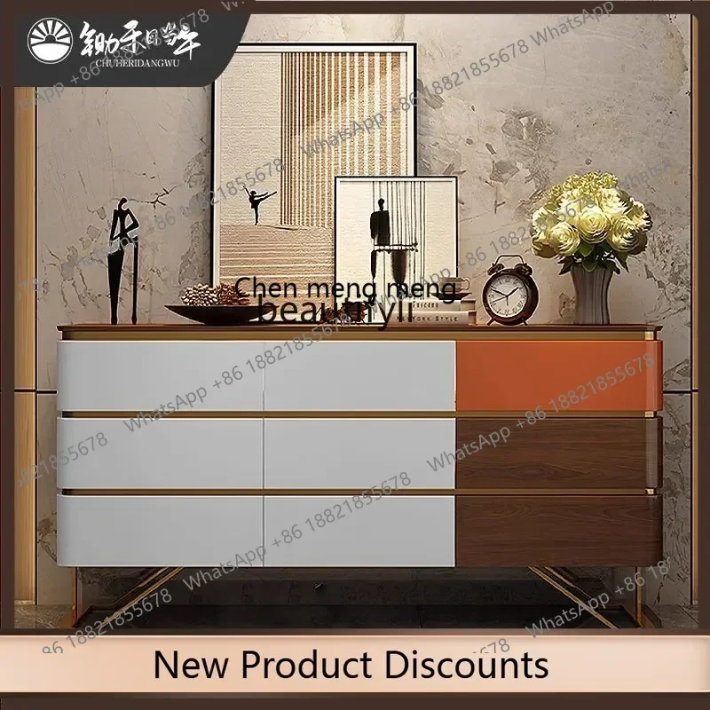 

E153 Medieval solid wood dining side cabinet Italian light luxury entrance entrance locker living room partition decorative cabi