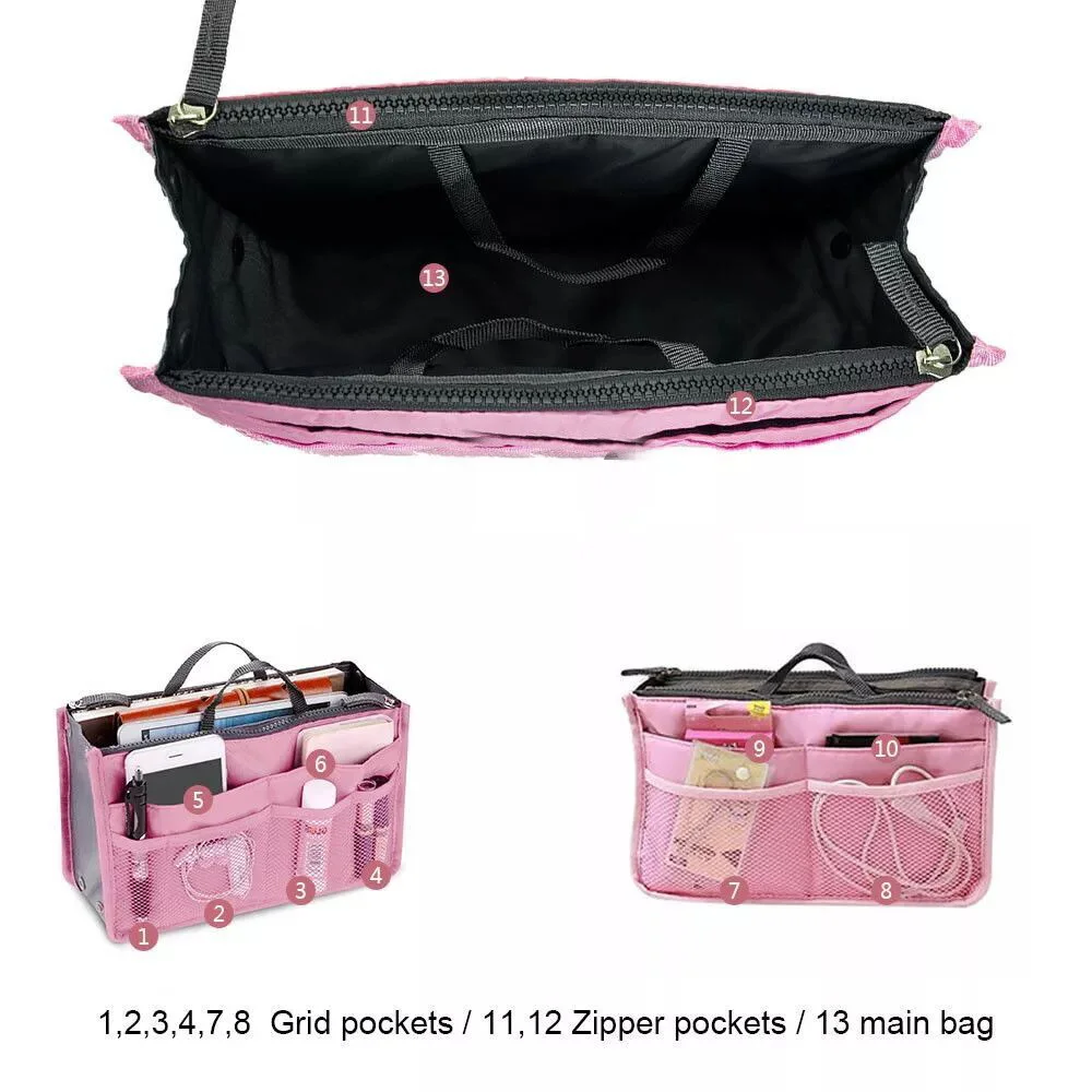 Portable Organizer Insert Makeup Bag Travel Toiletries Handbag Tablet Bag Phone Purse Sport Storage Bag Compartment Cosmetic Bag