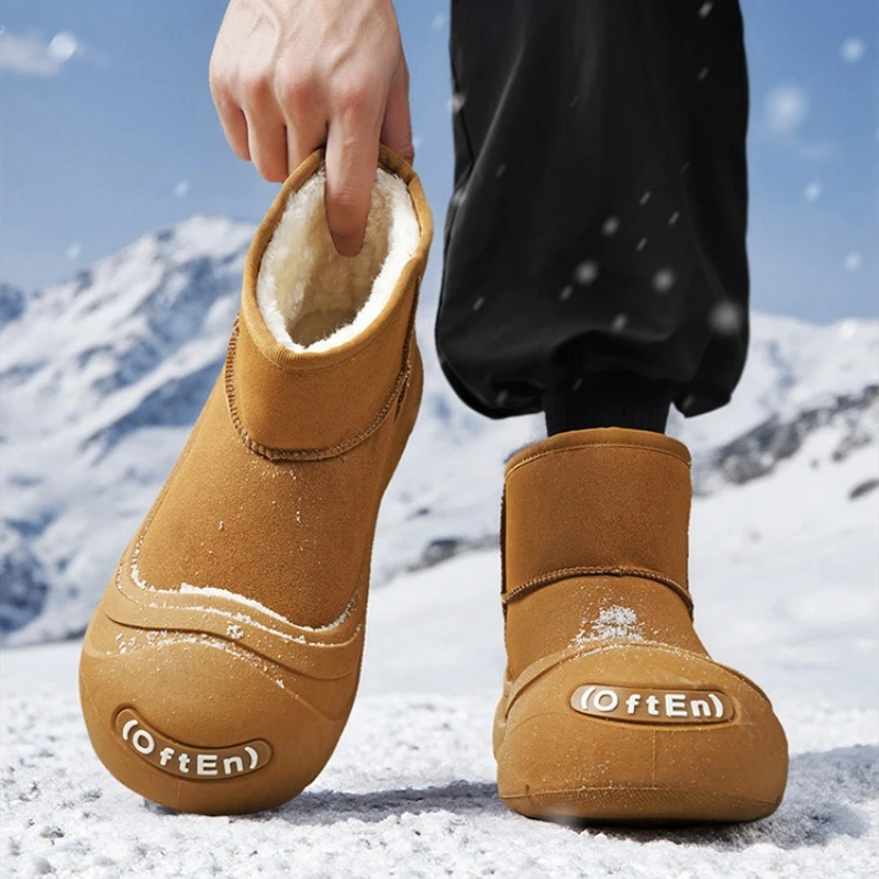 

2025 Winter New Man Fashion Round Head Velvet Warm Snow Boots Man Outdoor Thick-soled Anti-slip Cotton Shoes Woman Short Boots