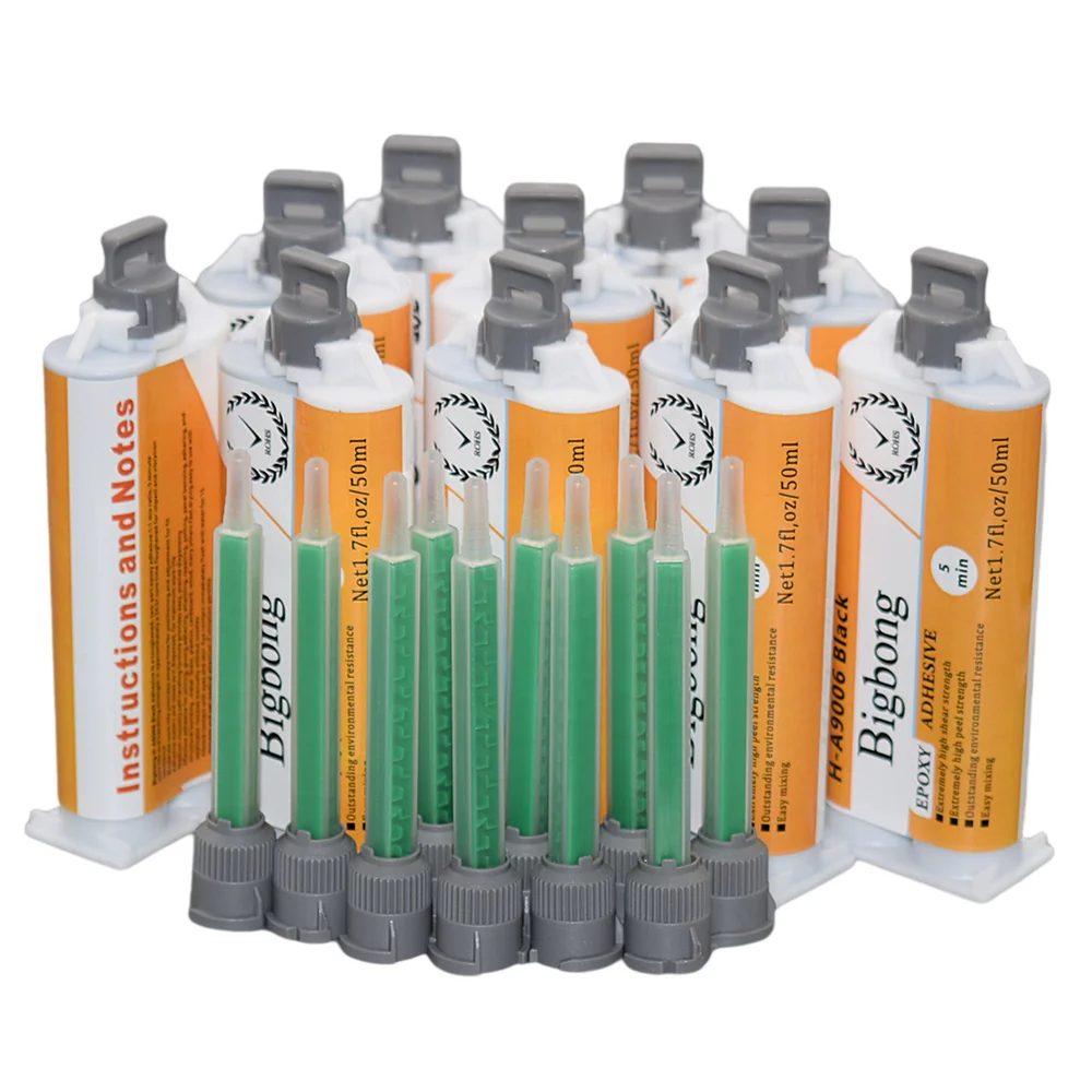 10pcs Black Glues 1:1 Epoxy Resin Adhesives AB Glue 50ml Structural Adhesive with 10pcs 1:1 Static Mixing Nozzle 90mm Mixed Tube