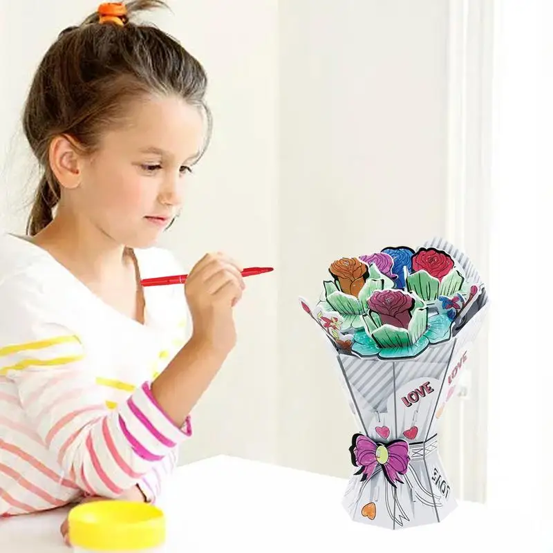 Flower Puzzle Kit Handmade Graffiti Artificial Bouquet With 10 Paintbrushes Assembly 3D Floral Model For Home Decor Creative