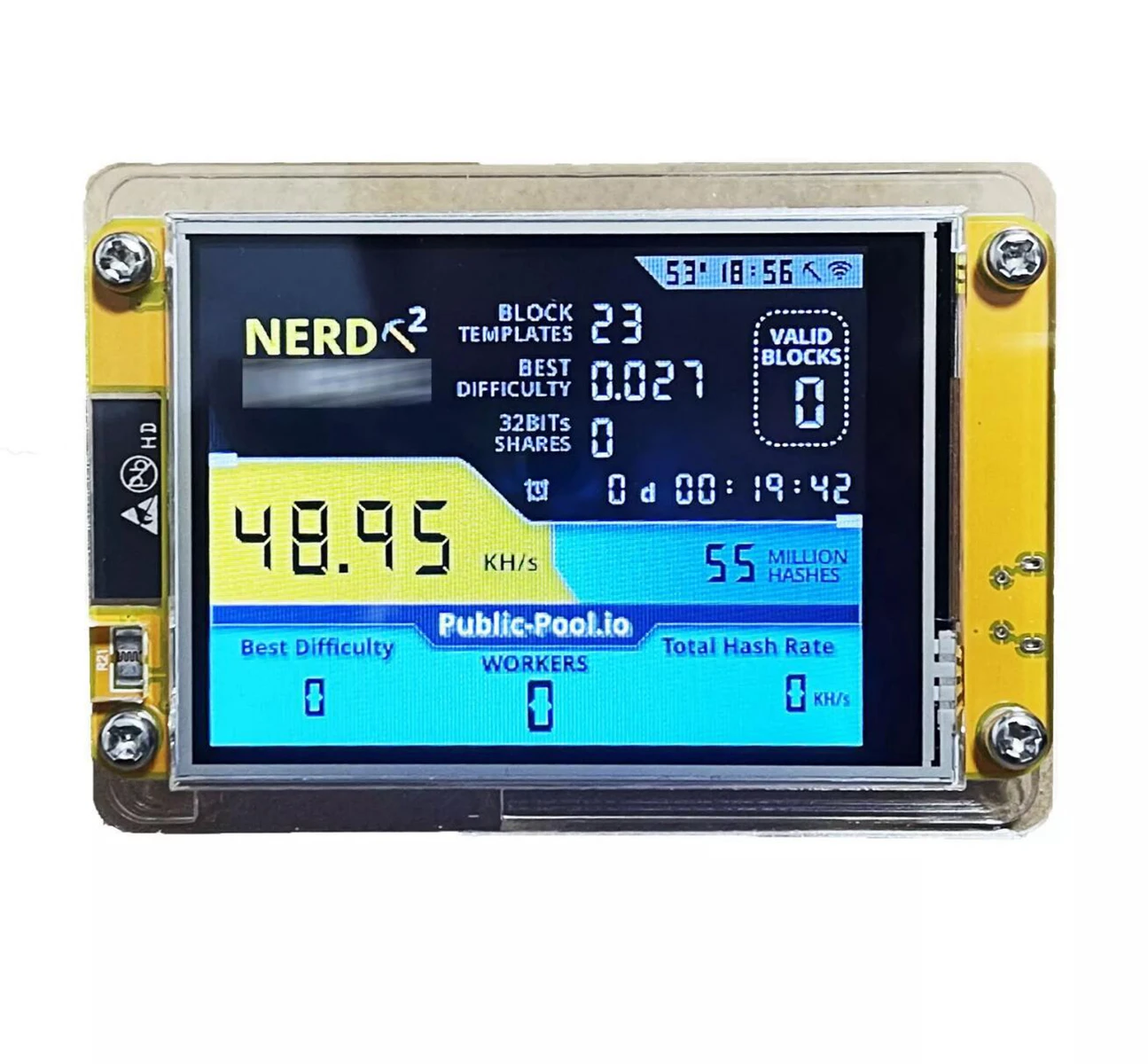 NerdMiner Plus T-Display S3-56KH/s Bitcoin Solo Lottery Miner，Win 3.125 BTC  Low Power Consumption & WiFi Connection