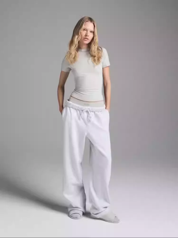 KA Dashun Pure Cotton Fleece Lightweight Oversized Straight Leg Ultra Long Sweatpants Comfortable Breathable Casual Trousers