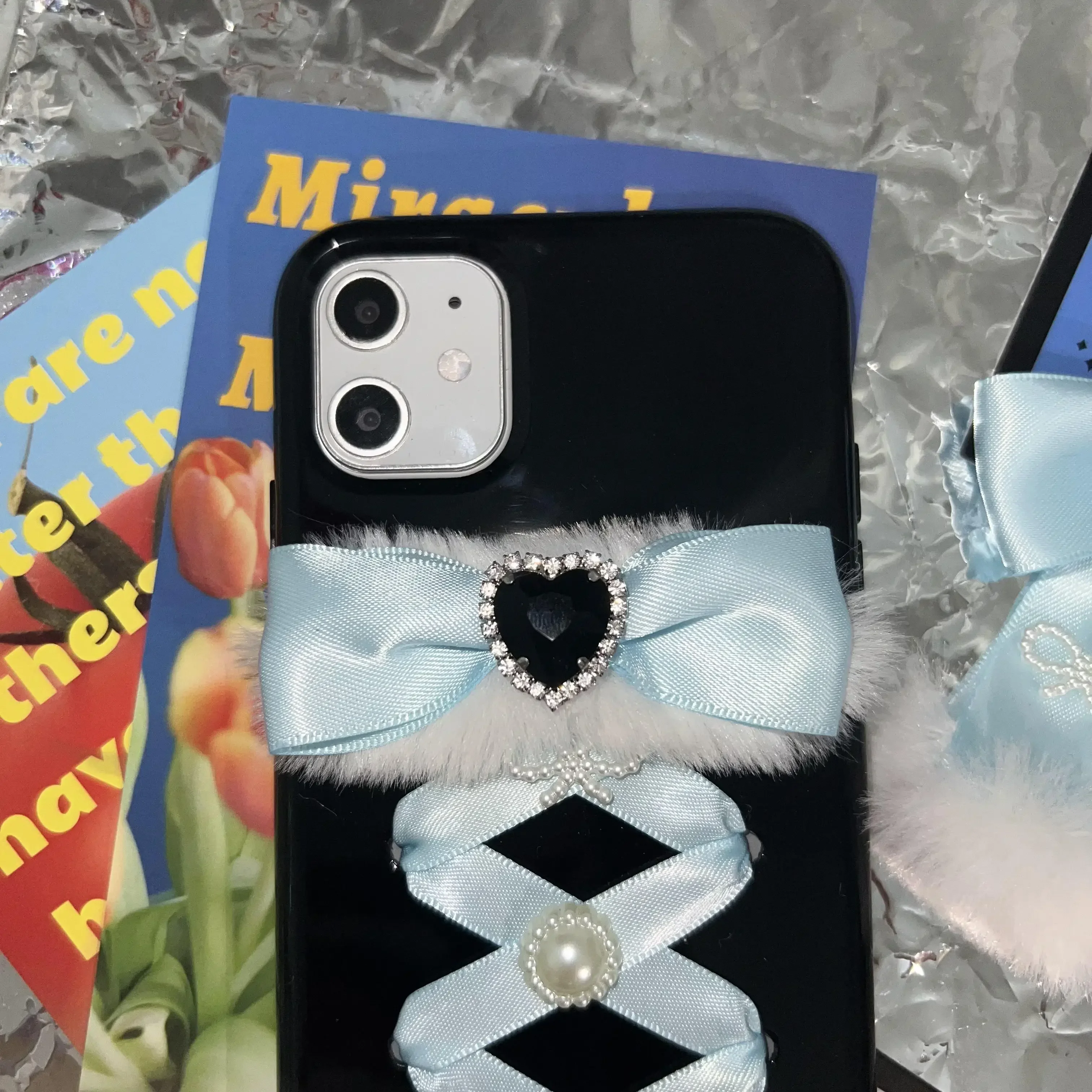 dophee original Spice Girls Rhinestone bowknot vintage Plush mobile phone case soft phone covers Suitable for iPhone 13 14 15 16