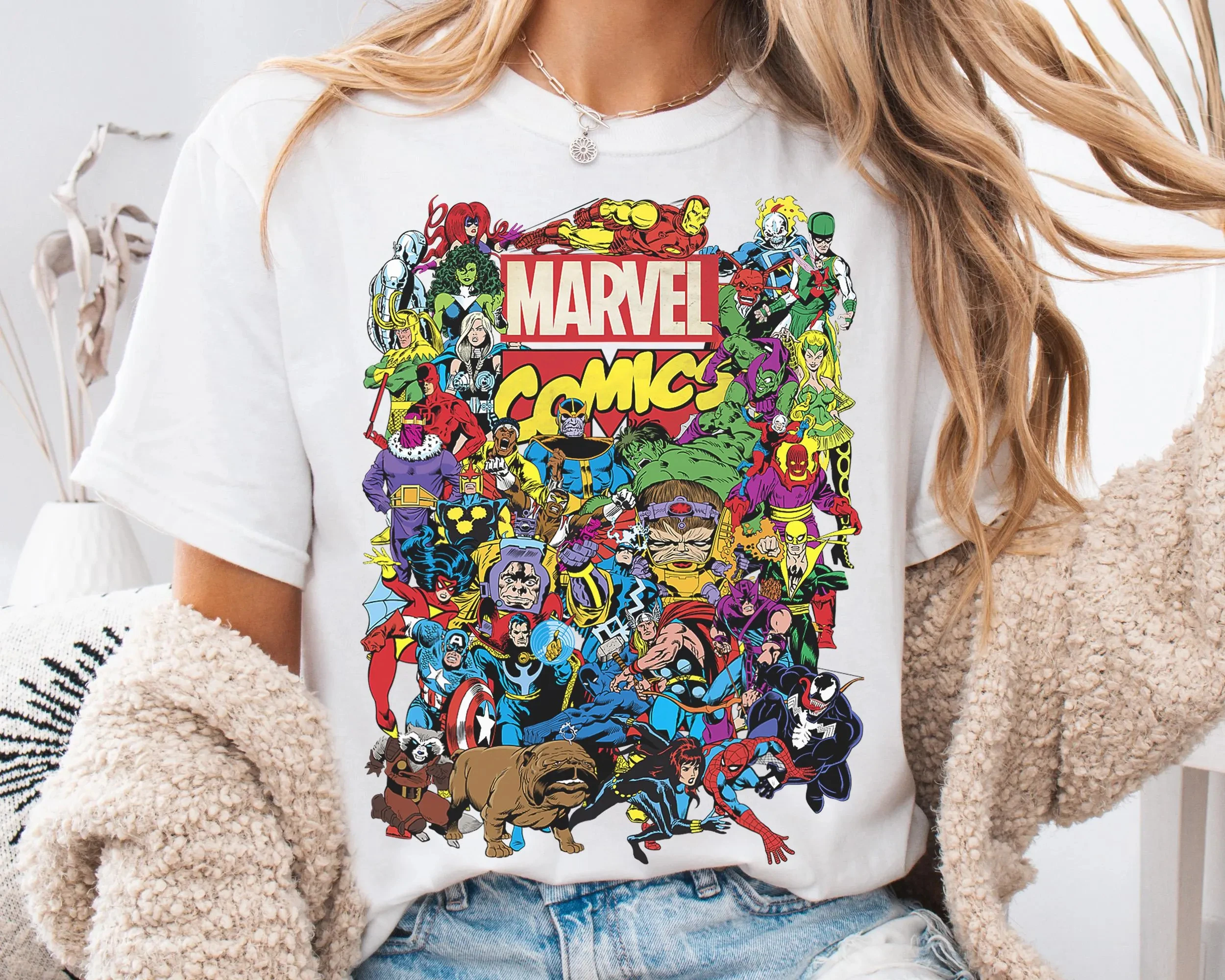 마블 코믹스 슈퍼히어로 그룹 샷 그래픽 티셔츠 캡틴 아메리카 스파이더맨 헐크 토르 셔츠 마블 패밀리 파티 선물 2025
